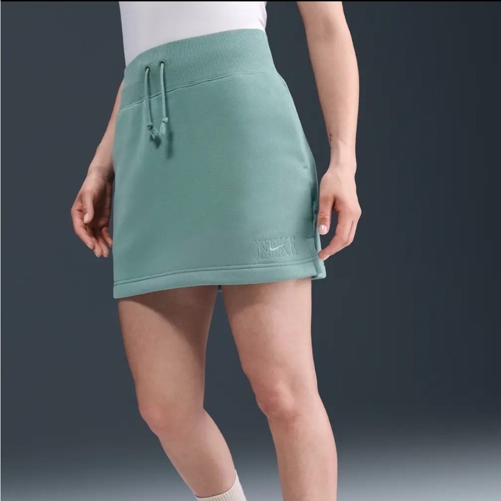 Nike Sportswear Fleece Mini Skirt Sage Green Drawstring NWT Size L